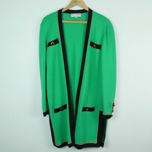 St John Collection Green Santana Knit Longline Jacket Open Cardigan Small Luxury